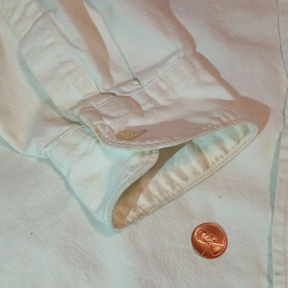 Blockbusters Loss Prevention VTG White Long Sleeve Button Up‎ Shirt Large/FLAW - Picture 11 of 13